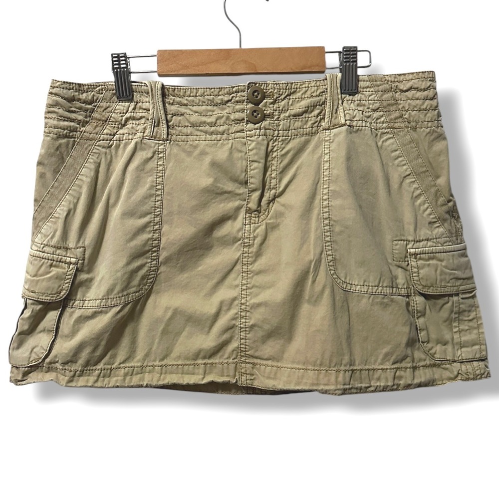 Vintage Y2K American Eagle Low Rise Mini Micro Cargo Skirt Tan Khaki 10 Utility
